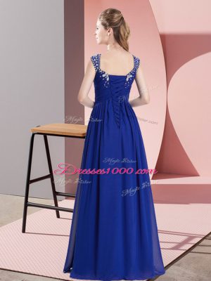 Eye-catching Red Empire Straps Cap Sleeves Chiffon Floor Length Side Zipper Beading Evening Wear