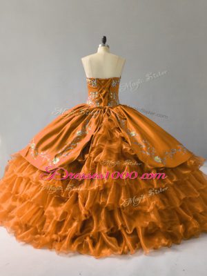 Fashion Sleeveless Embroidery and Ruffles Lace Up Sweet 16 Dresses