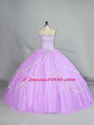 Trendy Lavender Ball Gowns Tulle Sweetheart Sleeveless Appliques Lace Up Vestidos de Quinceanera