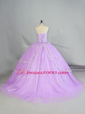 Trendy Lavender Ball Gowns Tulle Sweetheart Sleeveless Appliques Lace Up Vestidos de Quinceanera