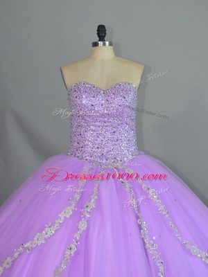 Trendy Lavender Ball Gowns Tulle Sweetheart Sleeveless Appliques Lace Up Vestidos de Quinceanera