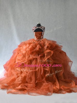 Gorgeous Ball Gowns Sleeveless Rust Red Quinceanera Gowns Lace Up