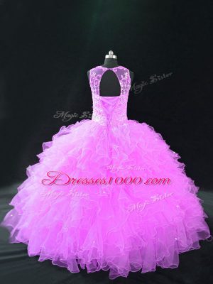 Latest Lilac Scoop Neckline Beading and Ruffles 15 Quinceanera Dress Sleeveless Lace Up