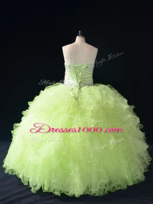 Fantastic Yellow Green Sleeveless Beading and Ruffles Floor Length Quince Ball Gowns