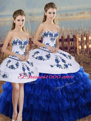 Modest Royal Blue Sleeveless Organza Lace Up Vestidos de Quinceanera for Military Ball and Sweet 16 and Quinceanera