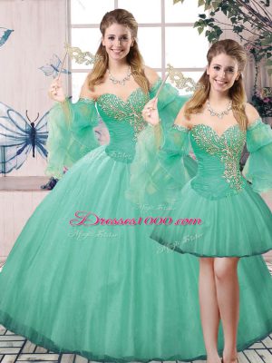 Turquoise Ball Gown Prom Dress Sweet 16 and Quinceanera with Beading Sweetheart Sleeveless Lace Up