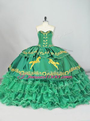 Green Quinceanera Gown Sweetheart Sleeveless Brush Train Lace Up