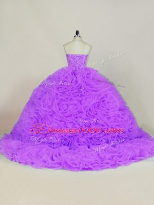 Exquisite Ball Gowns Sleeveless Lavender Vestidos de Quinceanera Court Train Lace Up