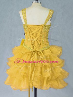 Straps Sleeveless Organza Homecoming Dress Online Beading and Ruffled Layers Lace Up