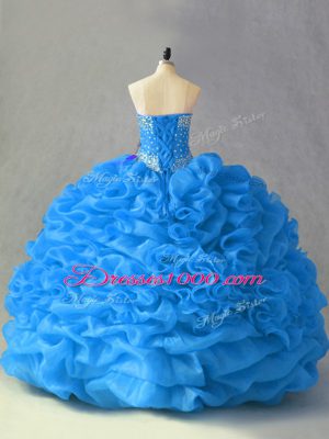 Fantastic Ball Gowns Sweet 16 Quinceanera Dress Blue Sweetheart Organza Sleeveless Floor Length Lace Up