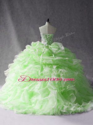 Sleeveless Brush Train Beading and Ruffles and Pick Ups Lace Up Quinceanera Gown