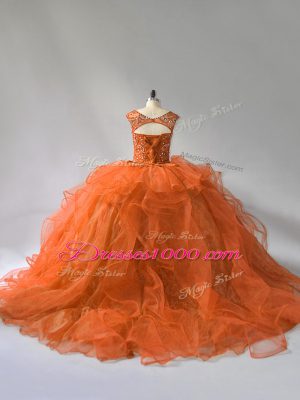 Modest Rust Red Sleeveless Ruffles Lace Up Sweet 16 Quinceanera Dress