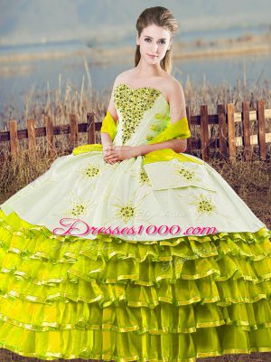 Organza Sweetheart Sleeveless Lace Up Beading and Ruffled Layers 15 Quinceanera Dress in Olive Green
