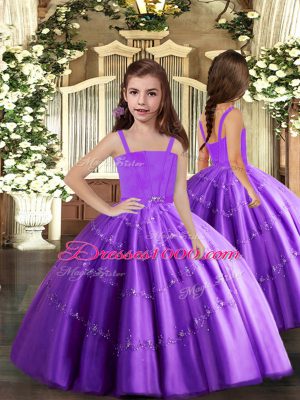Floor Length Lace Up Pageant Dress for Teens Purple for Party and Sweet 16 and Wedding Party with Beading