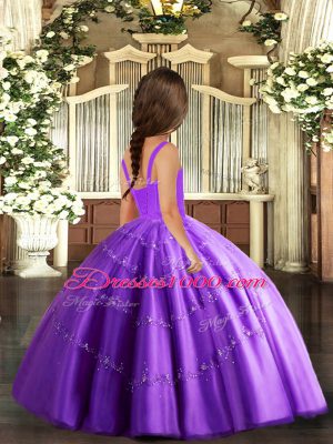 Floor Length Lace Up Pageant Dress for Teens Purple for Party and Sweet 16 and Wedding Party with Beading