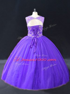 Sleeveless Lace Up Floor Length Beading 15th Birthday Dress