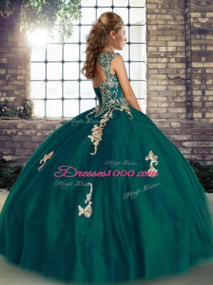 Royal Blue Tulle Lace Up Sweet 16 Dresses Sleeveless Floor Length Beading and Appliques