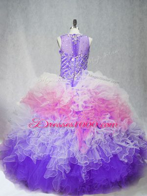 Nice Multi-color Scoop Zipper Beading and Ruffles Quince Ball Gowns Sleeveless