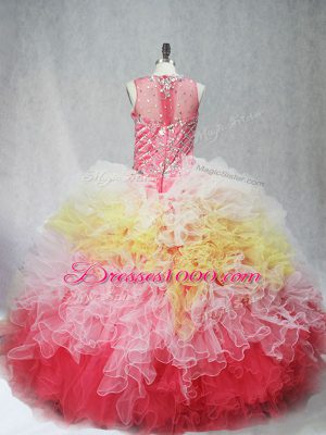 Beading and Ruffles 15 Quinceanera Dress Multi-color Zipper Sleeveless Floor Length