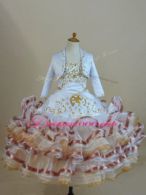 Beautiful Multi-color Ball Gowns Strapless Sleeveless Organza Floor Length Lace Up Beading and Ruffled Layers Little Girl Pageant Dress