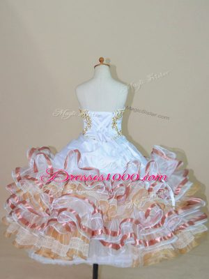 Beautiful Multi-color Ball Gowns Strapless Sleeveless Organza Floor Length Lace Up Beading and Ruffled Layers Little Girl Pageant Dress