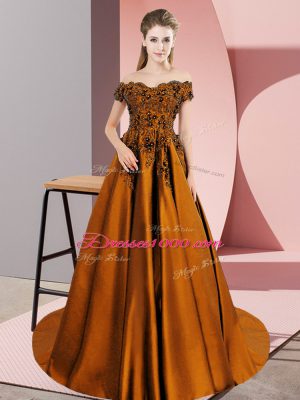 Edgy Brown A-line Lace Quince Ball Gowns Zipper Satin Sleeveless