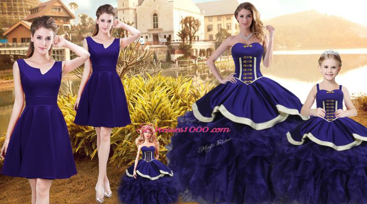 Purple Organza Lace Up Sweetheart Sleeveless Floor Length Sweet 16 Dress Ruffles