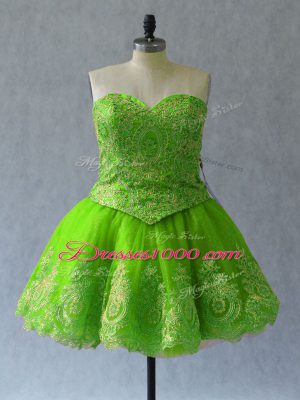 Smart Sleeveless Lace Up Mini Length Appliques and Embroidery Prom Evening Gown