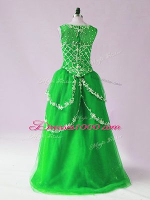 Designer Green Tulle Zipper Dress for Prom Sleeveless High Low Beading and Appliques