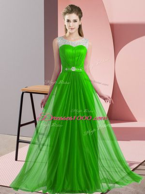 Green Lace Up Scoop Beading Quinceanera Court Dresses Chiffon Sleeveless