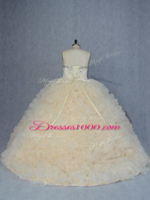 Sweetheart Sleeveless Fabric With Rolling Flowers Quinceanera Gowns Beading and Ruffles Brush Train Lace Up