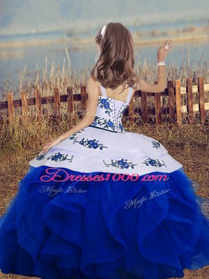 Royal Blue Sleeveless Embroidery and Ruffles Floor Length Kids Pageant Dress