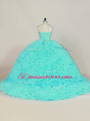 Aqua Blue Sweetheart Neckline Beading and Ruffles Vestidos de Quinceanera Sleeveless Lace Up