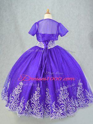 Luxurious Sleeveless Floor Length Beading and Embroidery Lace Up Little Girls Pageant Dress Wholesale with Purple