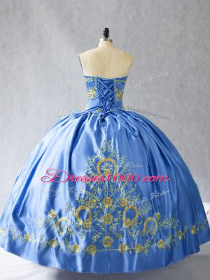 Satin Sleeveless Ball Gown Prom Dress and Embroidery