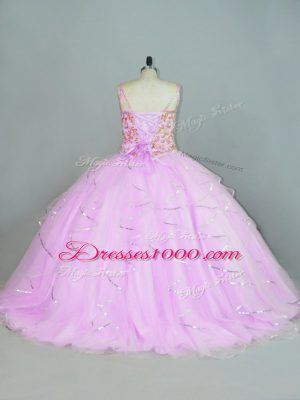 Latest Tulle Sleeveless Floor Length Vestidos de Quinceanera and Ruffles