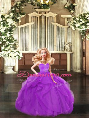 Best Lilac Ball Gowns Tulle Sweetheart Sleeveless Beading and Ruffles Floor Length Lace Up Quinceanera Gowns