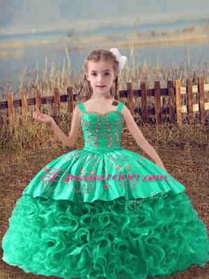 Turquoise Sleeveless Embroidery Lace Up Little Girl Pageant Gowns