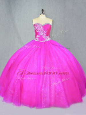 Fancy Fuchsia Lace Up Sweet 16 Dresses Beading Sleeveless Floor Length