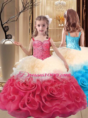 Fantastic Sleeveless Fabric With Rolling Flowers Floor Length Lace Up Quinceanera Dress in Multi-color with Beading and Ruffles