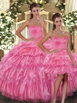 Rose Pink Sweetheart Lace Up Ruffled Layers and Pick Ups Sweet 16 Dress Sleeveless