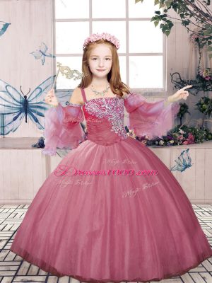 Pink Glitz Pageant Dress Party and Sweet 16 and Wedding Party with Beading Straps Sleeveless Lace Up