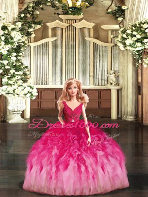 Hot Sale Multi-color V-neck Neckline Beading and Ruffles Sweet 16 Quinceanera Dress Sleeveless Backless