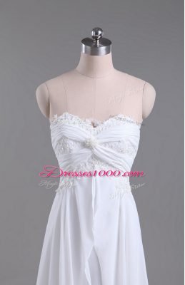 Beading and Lace Wedding Gown White Lace Up Sleeveless Brush Train