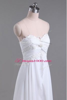 Beading and Lace Wedding Gown White Lace Up Sleeveless Brush Train