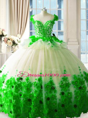 Great Tulle Sleeveless 15 Quinceanera Dress Brush Train and Hand Made Flower