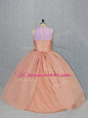 Adorable Peach Ball Gowns Embroidery Quinceanera Dress Zipper Taffeta Sleeveless Floor Length