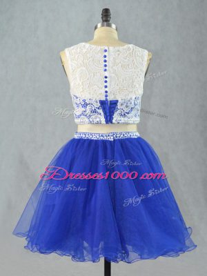 Royal Blue Sleeveless Mini Length Lace and Appliques Zipper