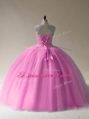 Beading Quinceanera Dress Baby Pink Lace Up Sleeveless Floor Length