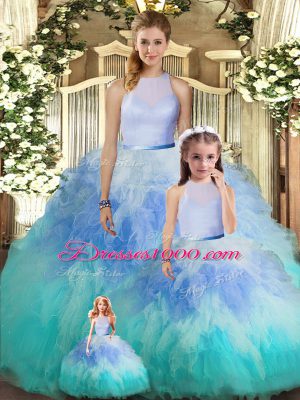 Shining Multi-color Ball Gowns Ruffles Sweet 16 Dresses Backless Tulle Sleeveless Floor Length